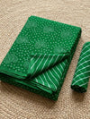 Indiehaat | Kota Doria Lehariya Bandhej Saree Green