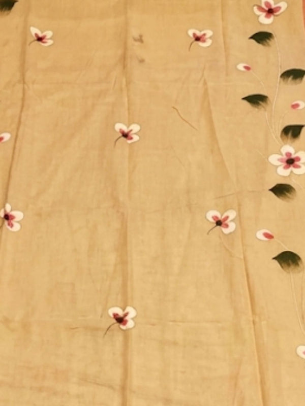 Indiehaat | Pure Mul Cotton HandPainted Saree Beige
