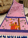 Indiehaat | Pure Mul Cotton HandPainted Saree Pink