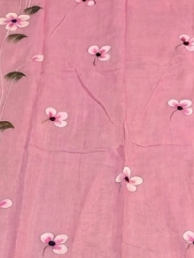 Indiehaat | Pure Mul Cotton HandPainted Saree Pink