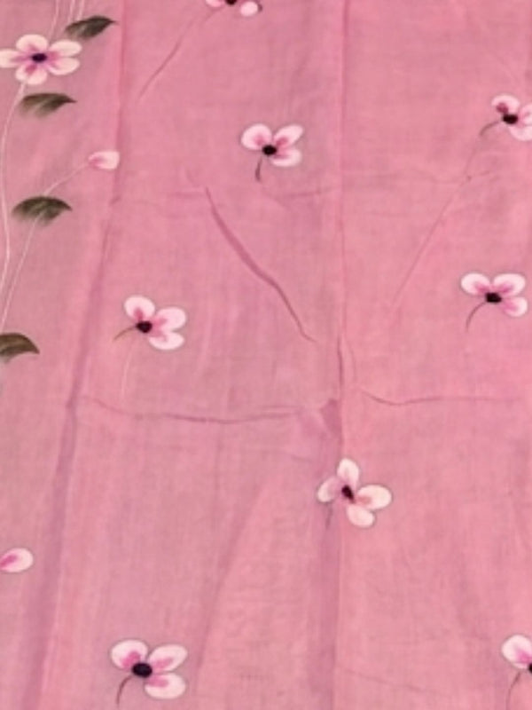 Indiehaat | Pure Mul Cotton HandPainted Saree Pink
