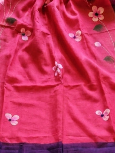 Indiehaat | Pure Mul Cotton HandPainted Saree Pink