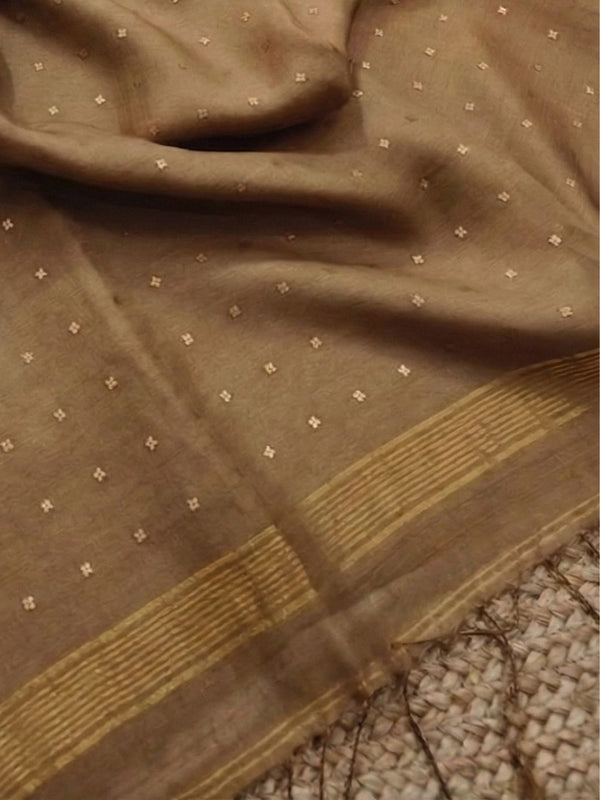 Indiehaat | Muslin Silk Jamdani Sequin Saree Brown