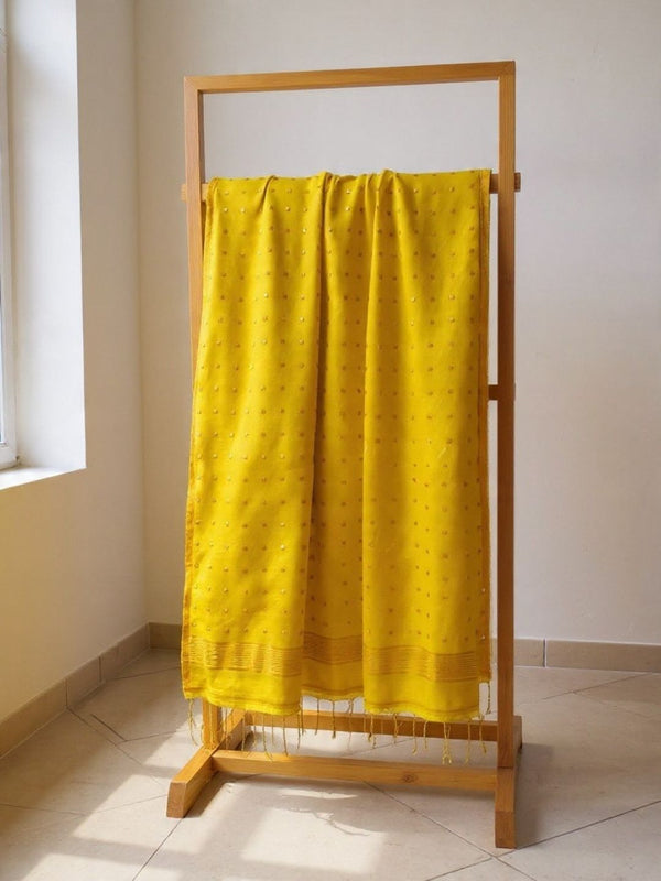 Indiehaat | Muslin Silk Jamdani Sequin Saree Yellow