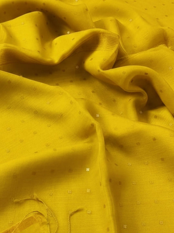 Indiehaat | Muslin Silk Jamdani Sequin Saree Yellow