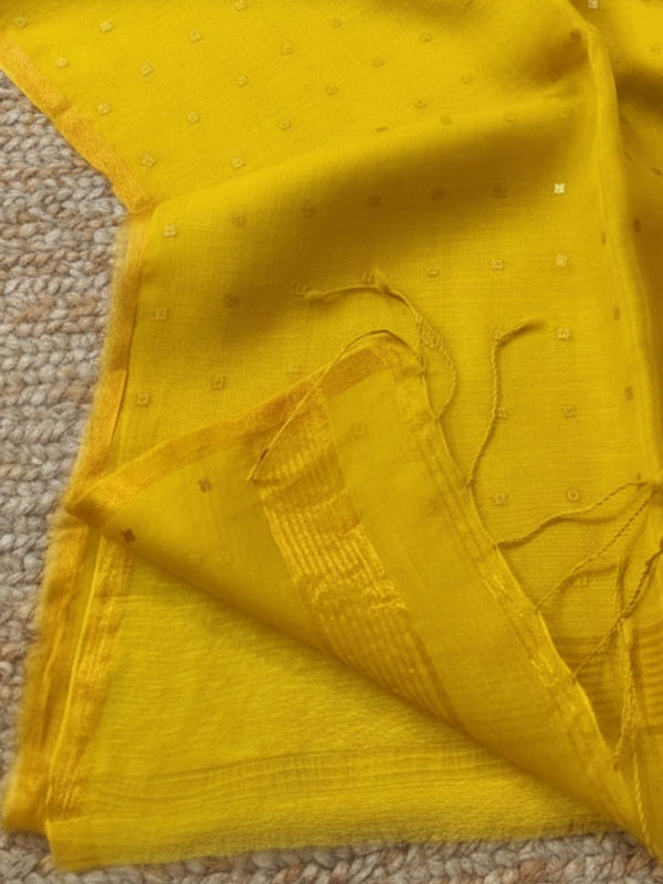 Indiehaat | Muslin Silk Jamdani Sequin Saree Yellow