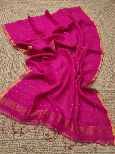 Indiehaat | Muslin Silk Jamdani Sequin Saree Pink