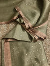 Indiehaat | Muslin Silk Jamdani Sequin Saree Green