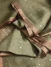 Indiehaat | Muslin Silk Jamdani Sequin Saree Green