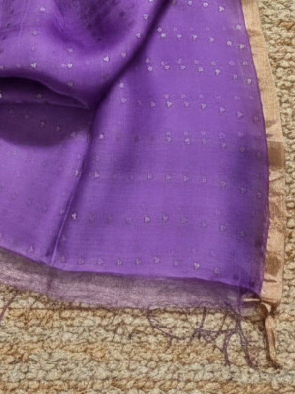 Indiehaat | Muslin Silk Jamdani Sequin Saree Purple
