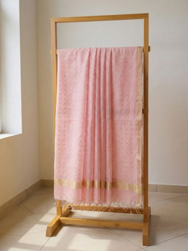 Indiehaat | Muslin Silk Jamdani Sequin Saree Pink