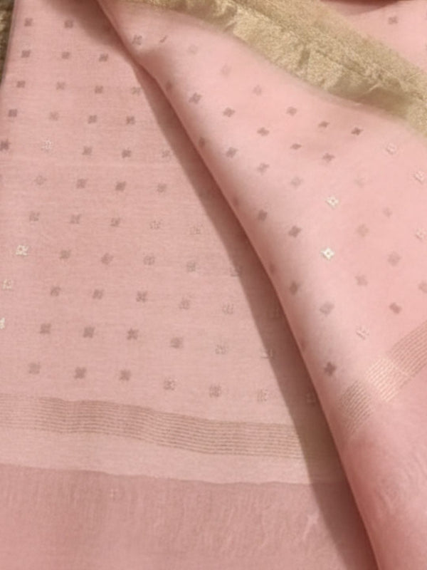 Indiehaat | Muslin Silk Jamdani Sequin Saree Pink