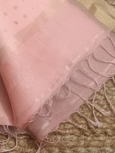 Indiehaat | Muslin Silk Jamdani Sequin Saree Pink