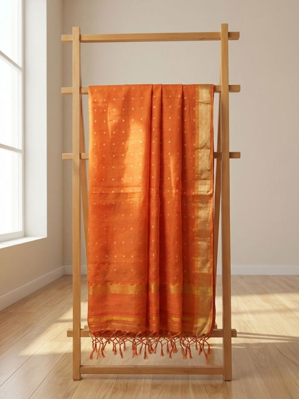 Indiehaat | Muslin Silk Jamdani Sequin Saree Orange