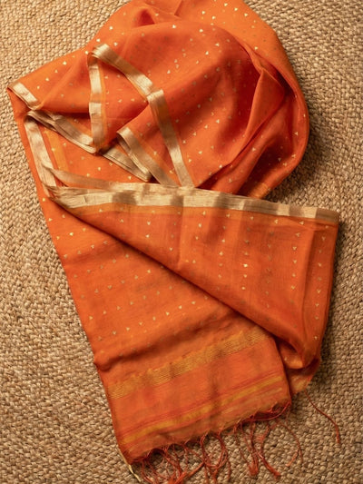 Indiehaat | Muslin Silk Jamdani Sequin Saree Orange