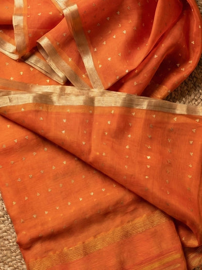 Indiehaat | Muslin Silk Jamdani Sequin Saree Orange