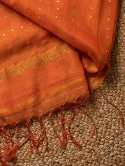 Indiehaat | Muslin Silk Jamdani Sequin Saree Orange