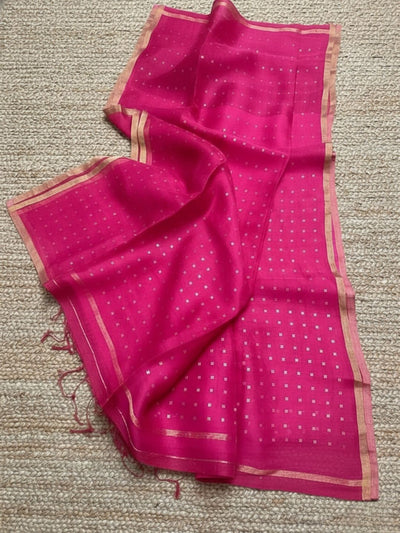 Indiehaat | Muslin Silk Jamdani Sequin Saree Pink
