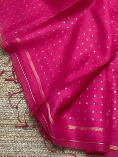 Indiehaat | Muslin Silk Jamdani Sequin Saree Pink