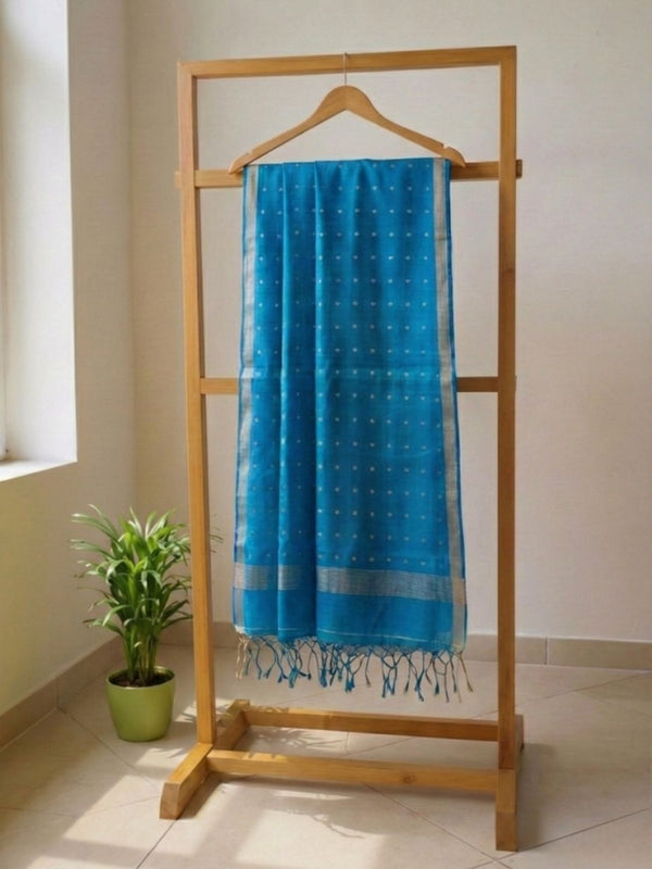 Indiehaat | Muslin Silk Jamdani Sequin Saree Blue