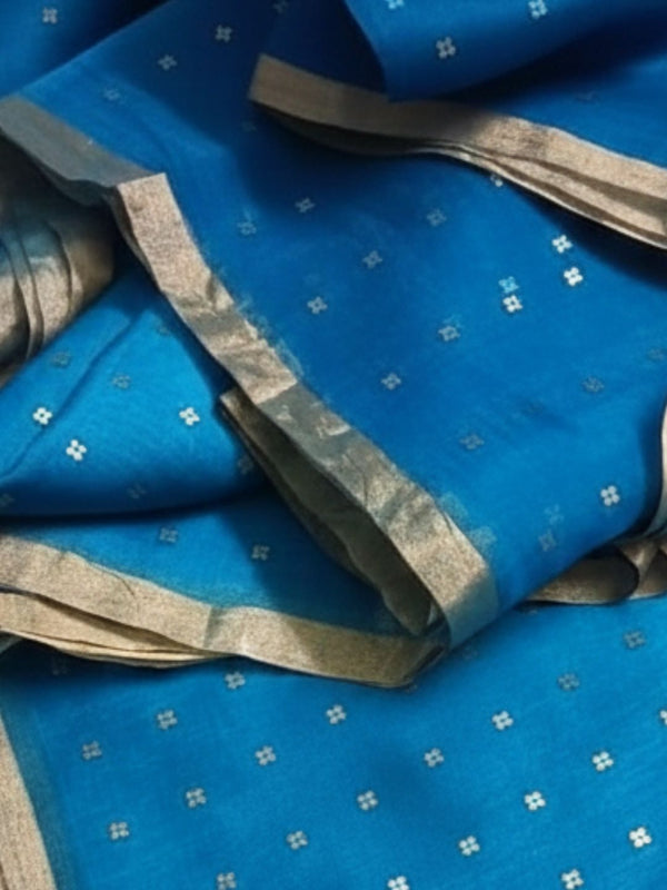 Indiehaat | Muslin Silk Jamdani Sequin Saree Blue