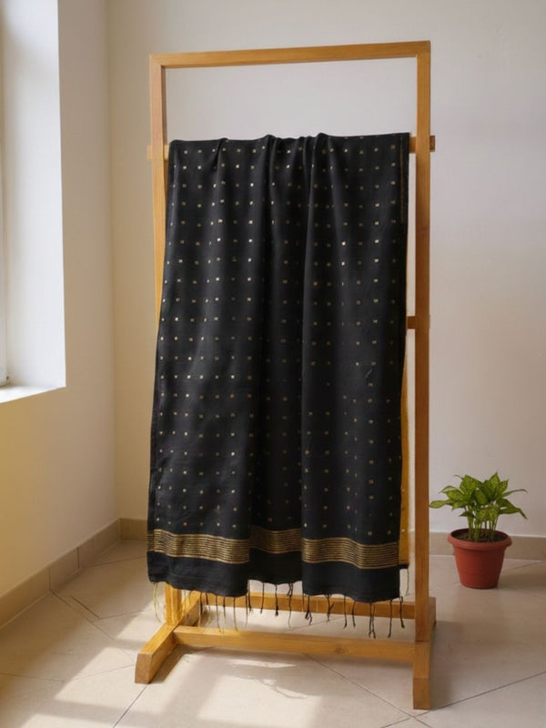Indiehaat | Muslin Silk Jamdani Sequin Saree Black