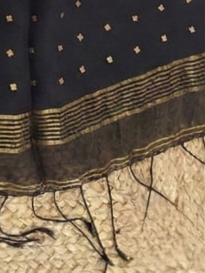 Indiehaat | Muslin Silk Jamdani Sequin Saree Black