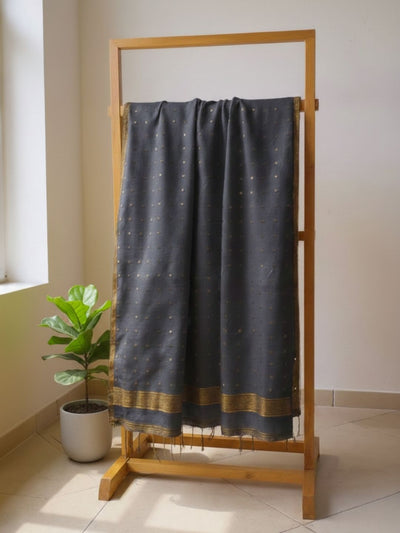 Indiehaat | Muslin Silk Jamdani Sequin Saree Gray