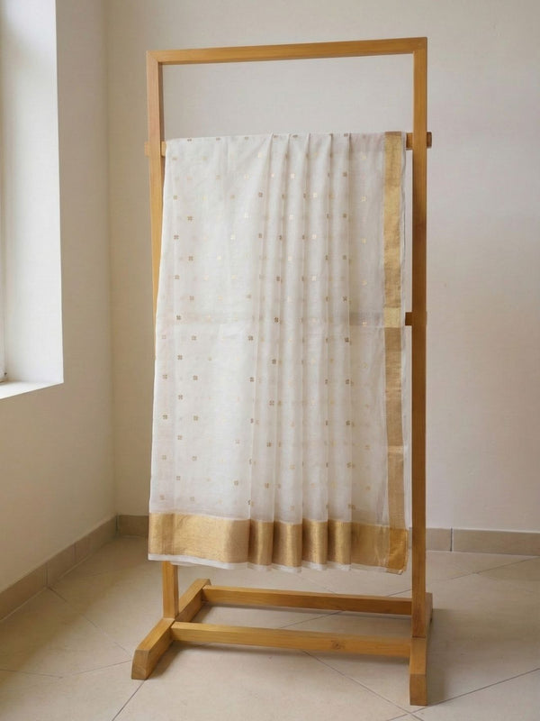 Indiehaat | Muslin Silk Jamdani Sequin Saree White