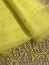 Indiehaat | Muslin Silk Jamdani Sequin Saree Yellow