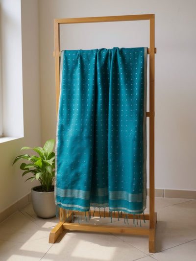 Indiehaat | Muslin Silk Jamdani Sequin Saree Blue