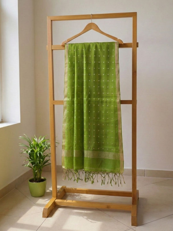 Indiehaat | Muslin Silk Jamdani Sequin Saree Green
