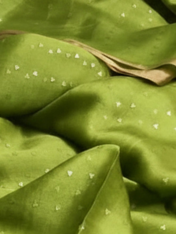 Indiehaat | Muslin Silk Jamdani Sequin Saree Green