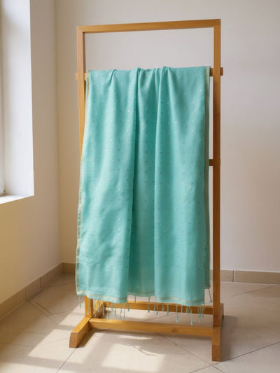 Indiehaat | Muslin Silk Jamdani Sequin Saree Blue