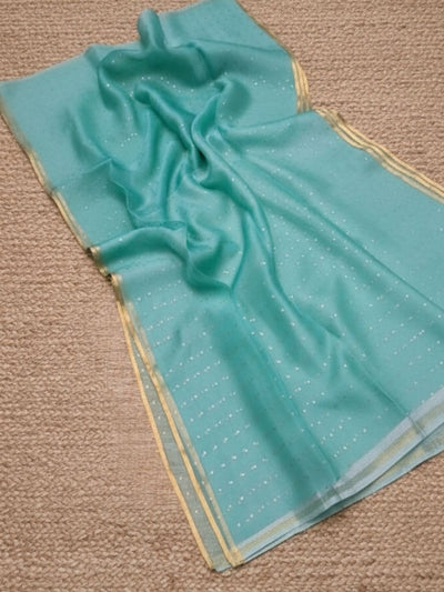 Indiehaat | Muslin Silk Jamdani Sequin Saree Blue