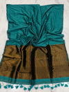 Indiehaat | Pure Cotton Handloom Zari Anchal Saree Green