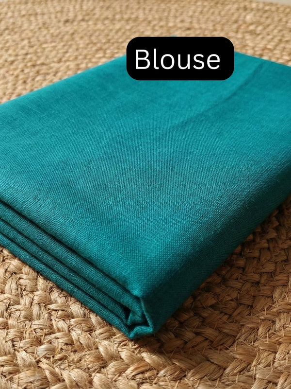 Indiehaat | Pure Cotton Handloom Zari Anchal Saree Green