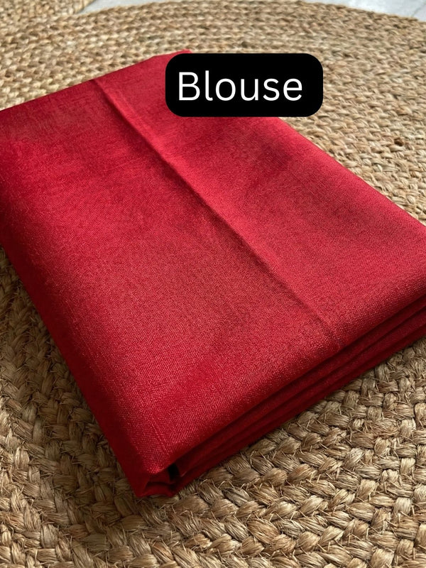 Indiehaat | Pure Cotton Handloom Zari Anchal Saree Red