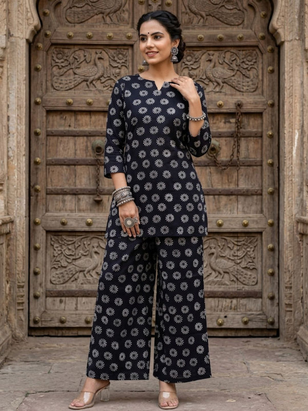 Indiehaat | Blockprinted Cotton Co-Ord Set Black