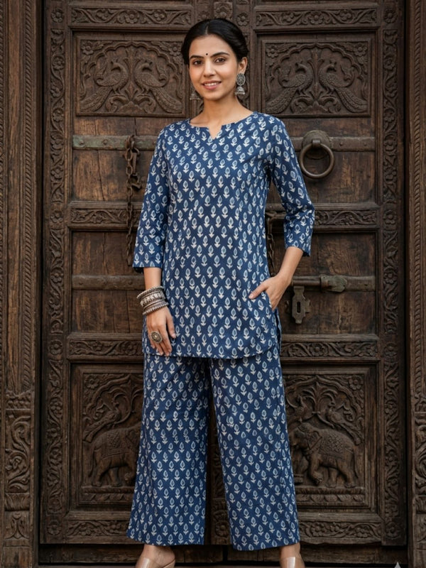 Indiehaat | Blockprinted Cotton Co-Ord Set Blue