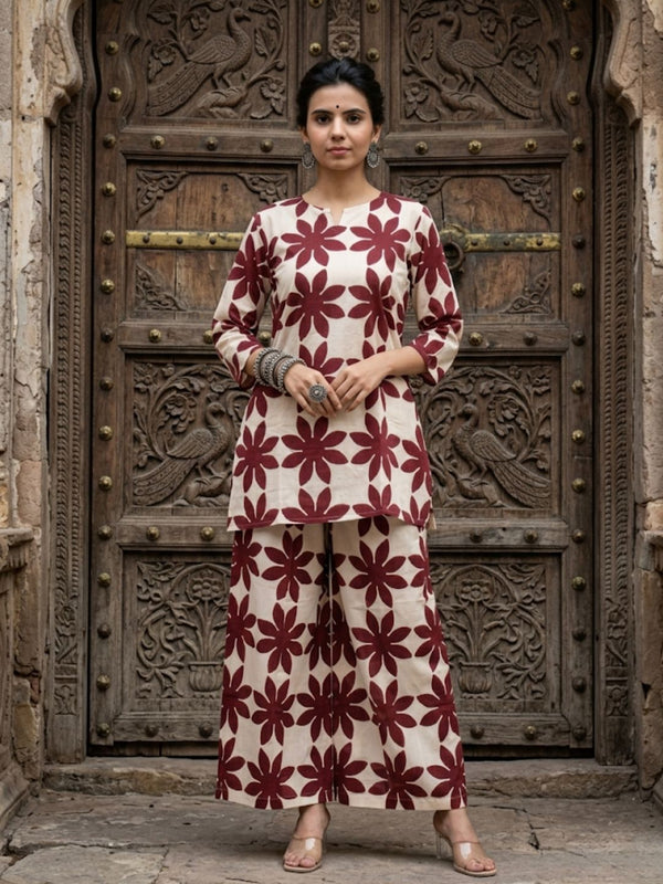 Indiehaat | Blockprinted Cotton Co-Ord Set Cream