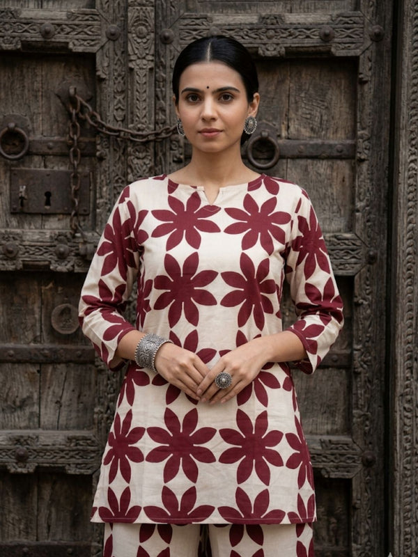Indiehaat | Blockprinted Cotton Co-Ord Set Cream