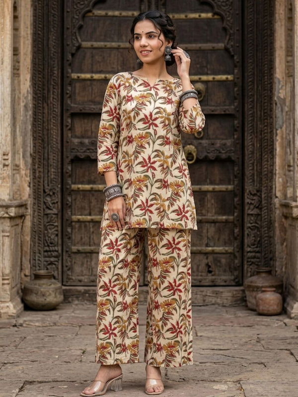 Indiehaat | Blockprinted Cotton Co-Ord Set Beige