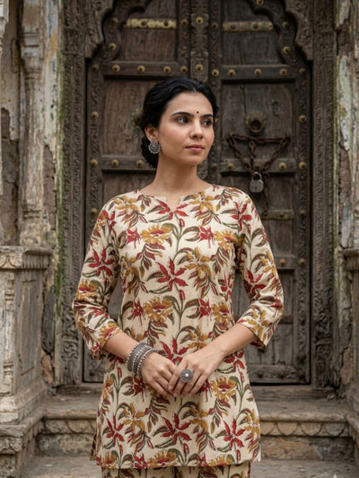 Indiehaat | Blockprinted Cotton Co-Ord Set Beige