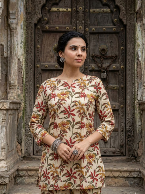 Indiehaat | Blockprinted Cotton Co-Ord Set Beige