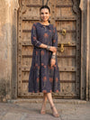 Indiehaat | Blockprinted Cotton Frill Dress Blue