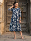 Indiehaat | Blockprinted Cotton Frill Dress Blue