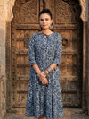 Indiehaat | Blockprinted Cotton Frill Dress Blue