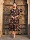 Indiehaat | Blockprinted Cotton Frill Dress Brown