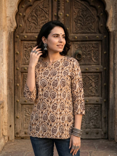 Indiehaat | Handprinted Pure Cotton Top Beige